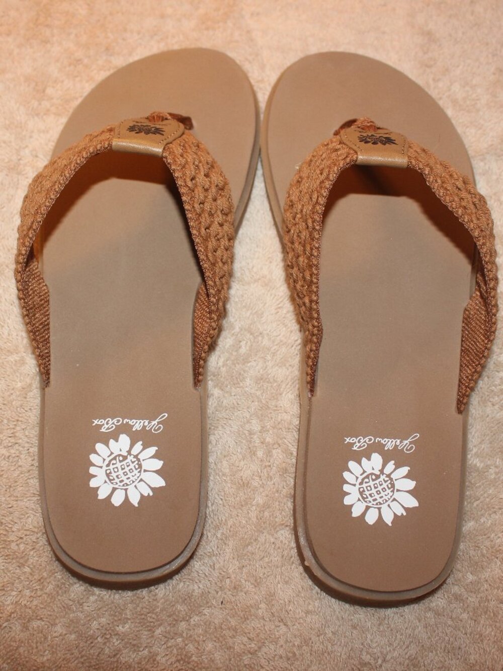 Yellow Box Tan Crochet Strap Flip Flops Women’s Sandals SKU221